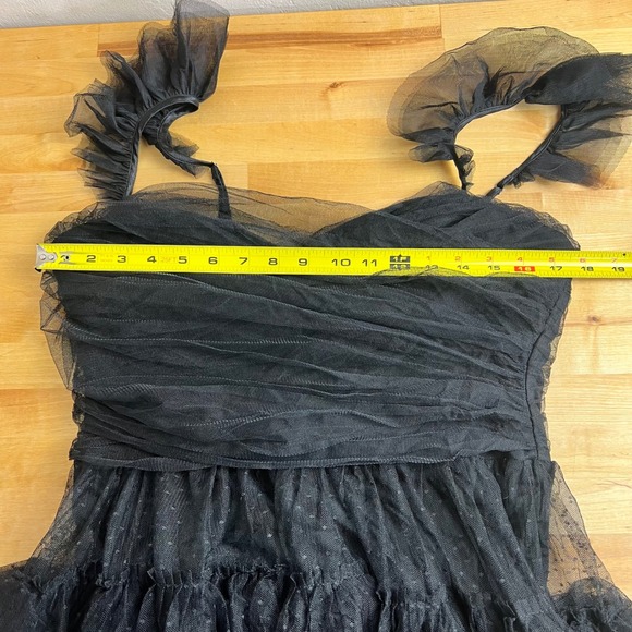 Lulus Black Swiss Dot Tiered Tulle Mesh Maxi Dress Ruffle Sweetheart Gown New L - Picture 9 of 11